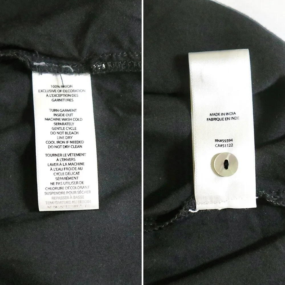 Beach Lunch Lounge Size M Embroidered 3/4 Bell Sleeve Blouse Black